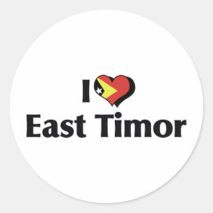 Sticker Rond Je suis amoureux du drapeau du Timor oriental