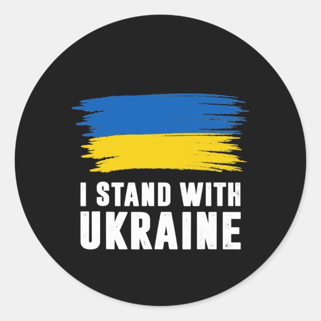 Sticker Rond Je Suis Avec Le Drapeau Ukrainien Ukrainien (Devant)