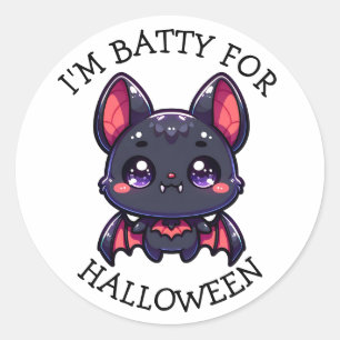 Sticker Rond Je suis Batty pour Halloween Cute Chibi Bat