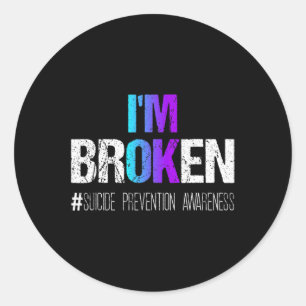 Sticker Rond Je suis cassé Turquoise et violet Ribbon Suicide P