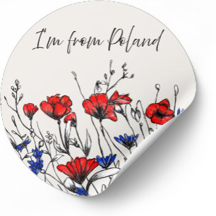 Sticker Rond Je suis de Pologne Art de fleurs sauvages polonais