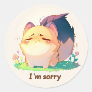Sticker Rond Je suis désolé Cute Anime Animal