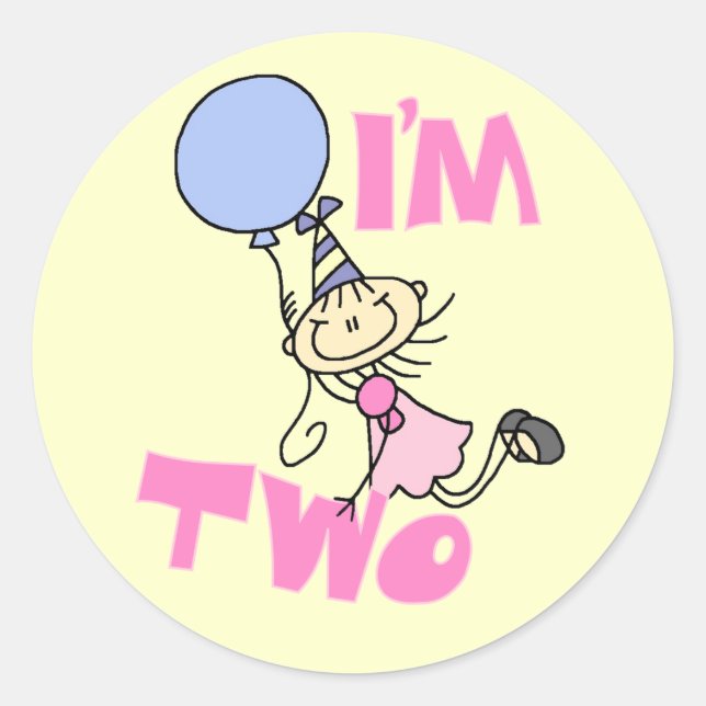 Sticker Rond Je suis deux chevalets Figure Girl Anniversaire T- (Devant)