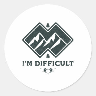 Sticker Rond Je suis difficile Double Diamants Noirs Drôle Ski