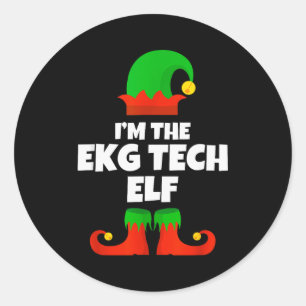 Sticker Rond Je suis Ekg Tech Elf Famille Pyjama Noël Électroca