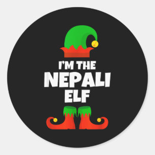 Sticker Rond Je suis la famille elf népalaise pyjama Noël drôle