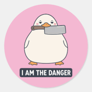 Sticker Rond JE SUIS LE DANGER Canard Cleaver Couteau Meme