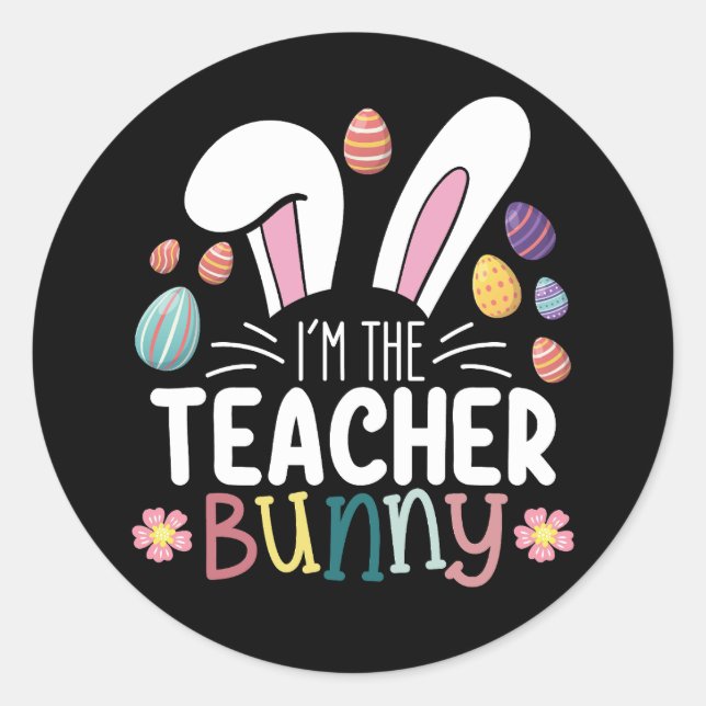 Sticker Rond Je suis Le Matching de Pâques Bunny Enseignant (Devant)