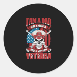 Sticker Rond je suis papa grand-père et un vétéran du vietnam
