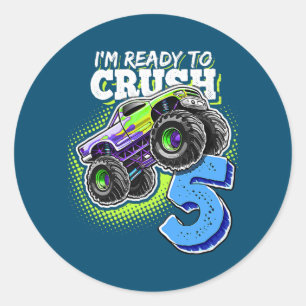 Sticker Rond Je suis prêt à écraser 5 Monster Truck 5e annivers
