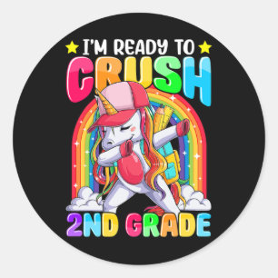 Sticker Rond Je suis prêt à écraser la 2e année Dabbing Licorne