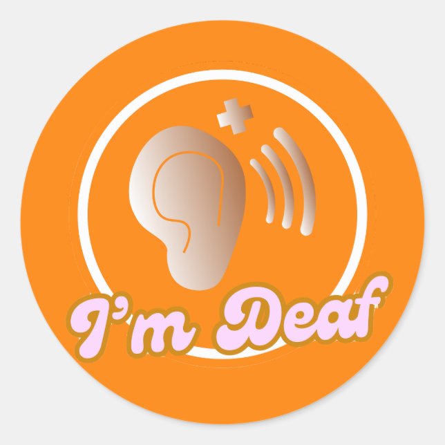 Sticker Rond Je suis Sourd symbole badge - orange (Devant)