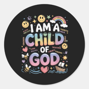 Sticker Rond Je suis un enfant de Dieu Christian Retro Jésus Fo