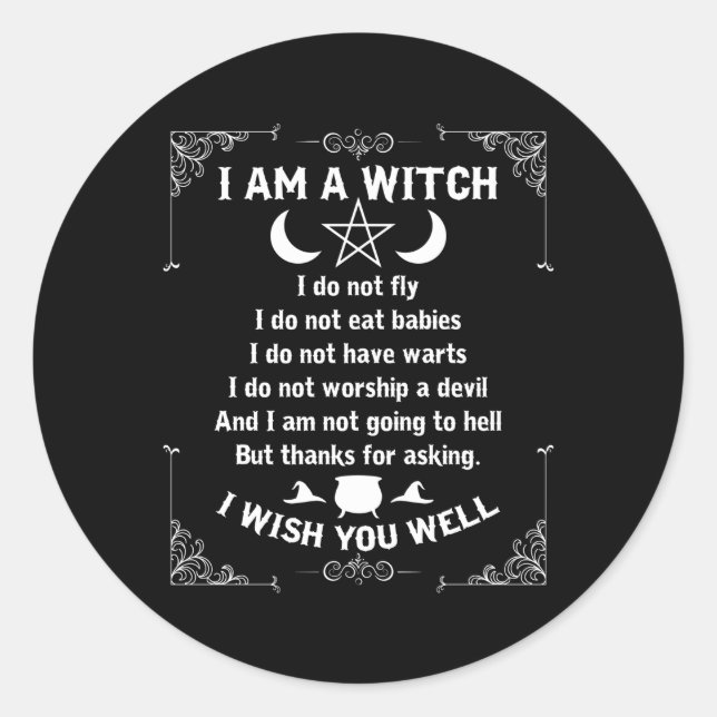 Sticker Rond Je Suis Une Sorcière Pagan Witch Wicca Wiccan Pour (Devant)