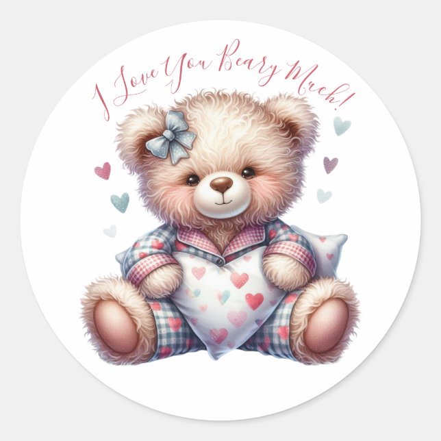 Sticker Rond Je t'aime beaucoup à faire attention ! Teddy (Devant)