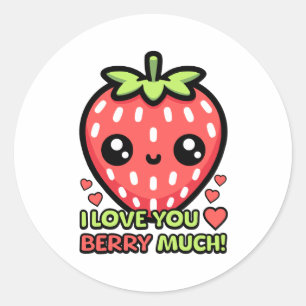 Sticker Rond Je T'Aime Beaucoup, Berry ! Pun mûr aux fraises