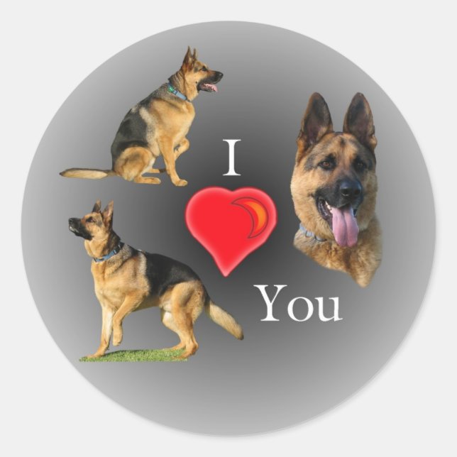 Sticker Rond Je t'aime berger allemand (Devant)