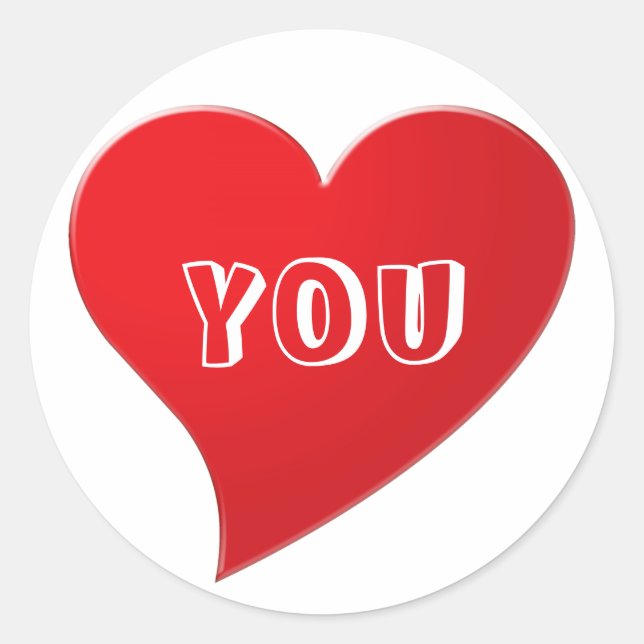 Sticker Rond Je t'aime, coeur rouge blanc (Devant)