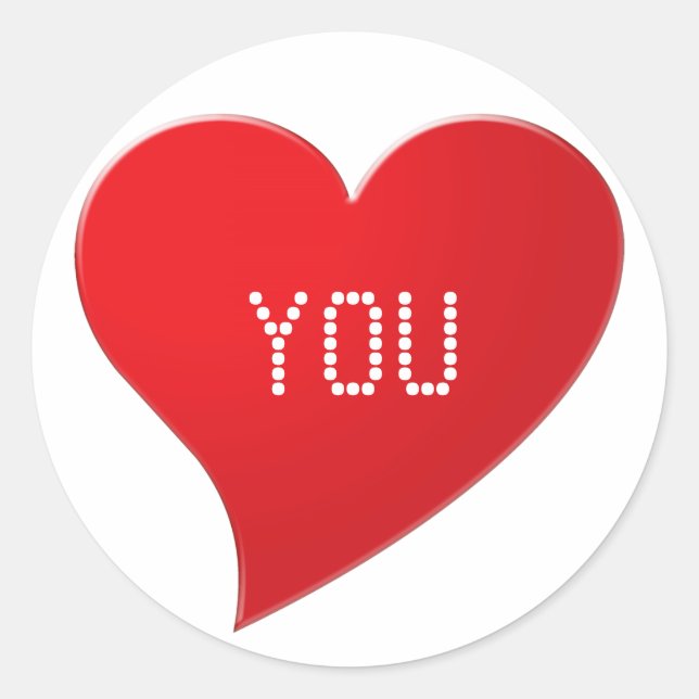 Sticker Rond Je t'aime, coeur rouge blanc (Devant)
