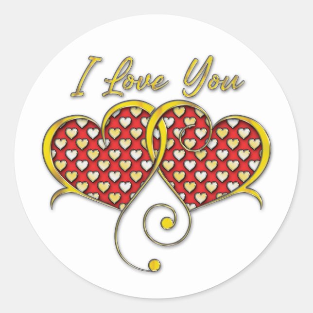 Sticker Rond Je t'aime Concevoir des Coeurs d'Or (Devant)