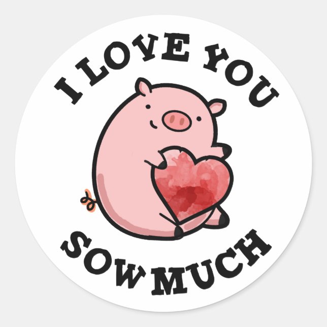 Sticker Rond Je T'Aime Coudre Beaucoup Drôle Pun De Cochon (Devant)