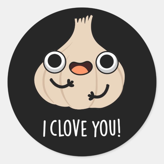Sticker Rond Je T'Aime Drôle Épice Garlic Pun Dark BG (Devant)
