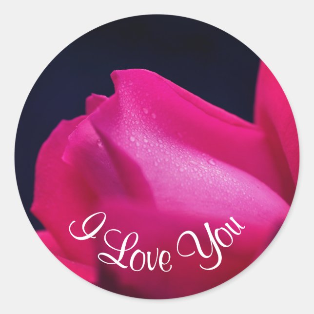 Sticker Rond Je t'aime Fleur Rosebud Rouge (Devant)