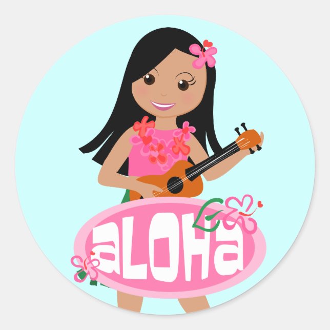 Sticker Rond Je T'Aime Hula Ukulele ! (Devant)