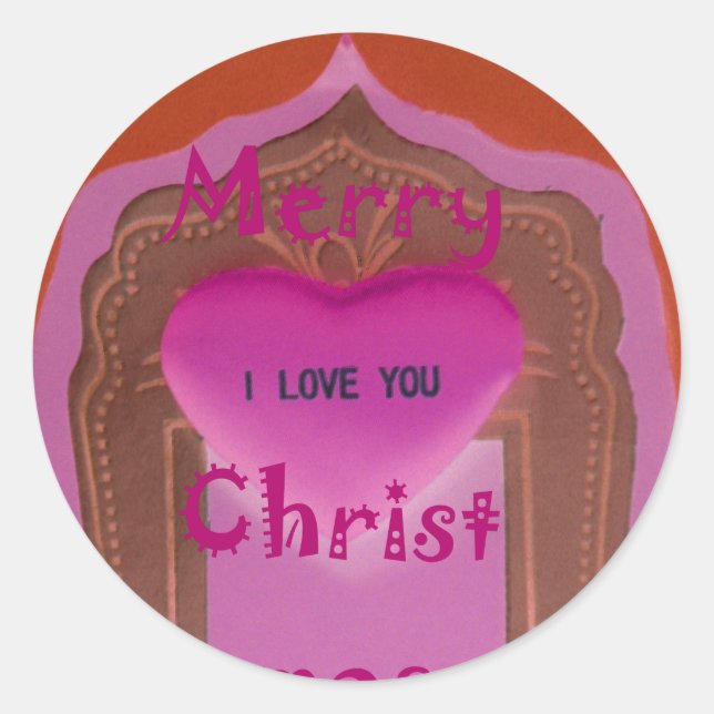 Sticker Rond Je t'aime Joyeux Coeur de Noël (Devant)