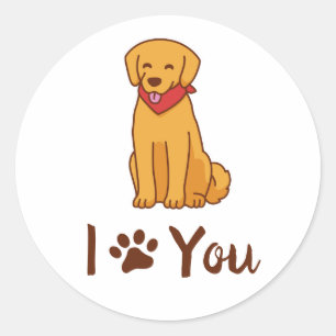 Sticker Rond Je T'Aime Mignonne Illustration De Paw Retriever