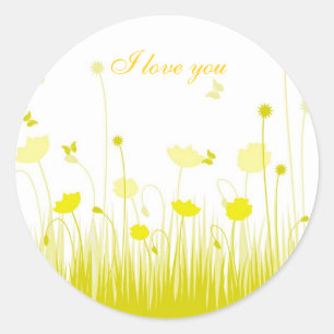 Sticker Rond Je t'aime Minimaliste Pépites Blanches Jaunes Pré