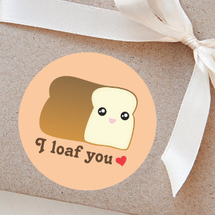 Sticker Rond Je t'aime pain kawaii drôle dessin animé jeu de no