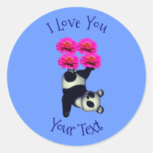 Sticker Rond Je T'Aime Panda Ours Jonger Fleurs