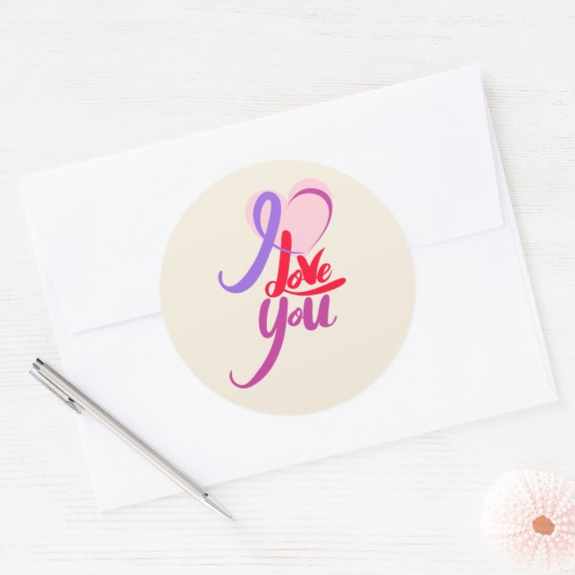 Sticker Rond Je t'aime romantique Saint-Valentin (Enveloppe)