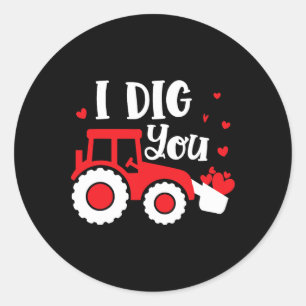 Sticker Rond Je T'aime Tracteur Construction Cœur Amoureux Sain