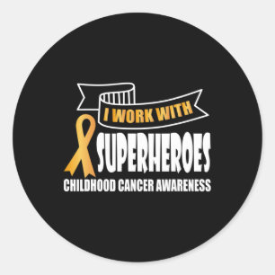 Sticker Rond Je travaille avec les super-héros Cancer de l'enfa