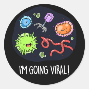 Sticker Rond Je vais Viral Funny Virus Pun Dark BG