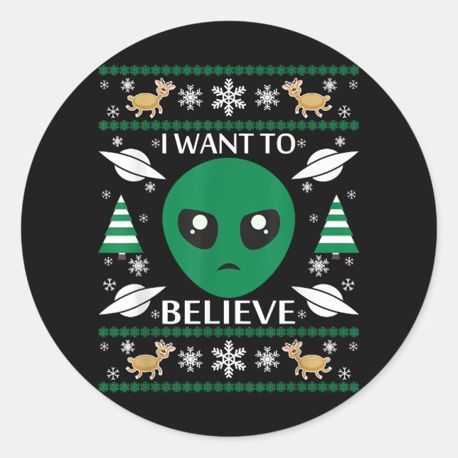 Sticker Rond Je Veux Croire Noël Alien (Devant)