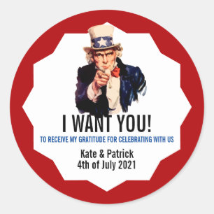 Sticker Rond JE VEUX QUE VOUS Uncle Sam Merci Fête Favoriser Cl