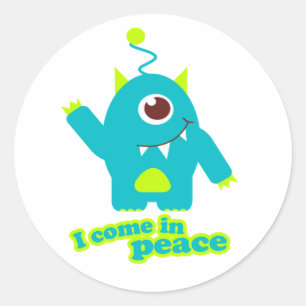 Sticker Rond Je viens dans l'autocollant d'alien d'enfants de