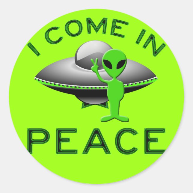 STICKER ROND JE VIENS EN PAIX - ALIEN (Devant)