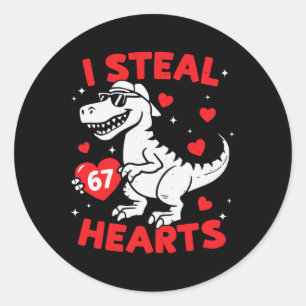 Sticker Rond Je vole 67 cœurs dinosaure pour garçons filles enf