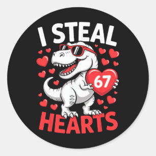 Sticker Rond Je vole 67 cœurs Drôle 67 Saint-Valentin Dinosaure
