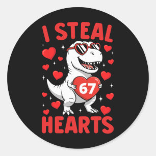 Sticker Rond Je vole 67 cœurs T Rex drôle Saint Valentin 67 Mem