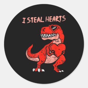 Sticker Rond Je vole des cœurs Dinosaure Trex Dino Amour Saint-
