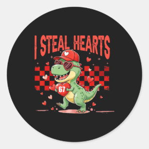 Sticker Rond Je vole des cœurs Saint-Valentin Garçons Dinosaure