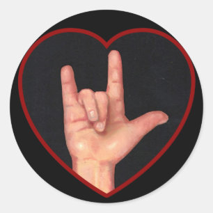 STICKER ROND JE VOUS AIME LANGUE DE SIGNE SUR NOIR