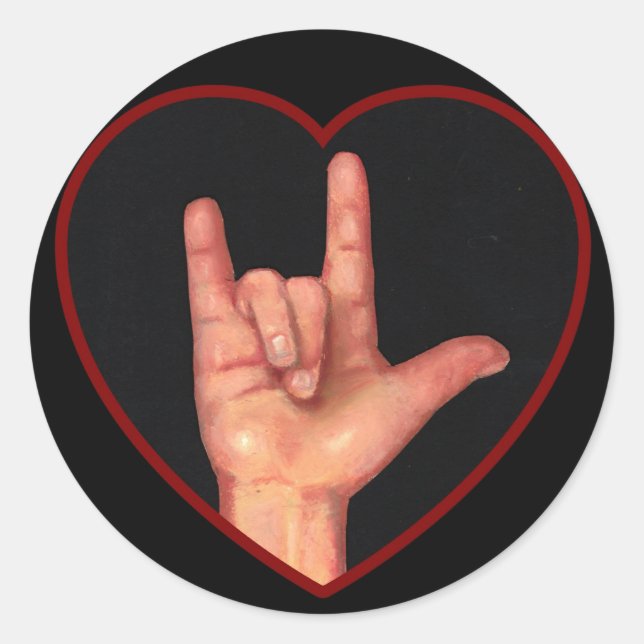 STICKER ROND JE VOUS AIME LANGUE DE SIGNE SUR NOIR (Devant)