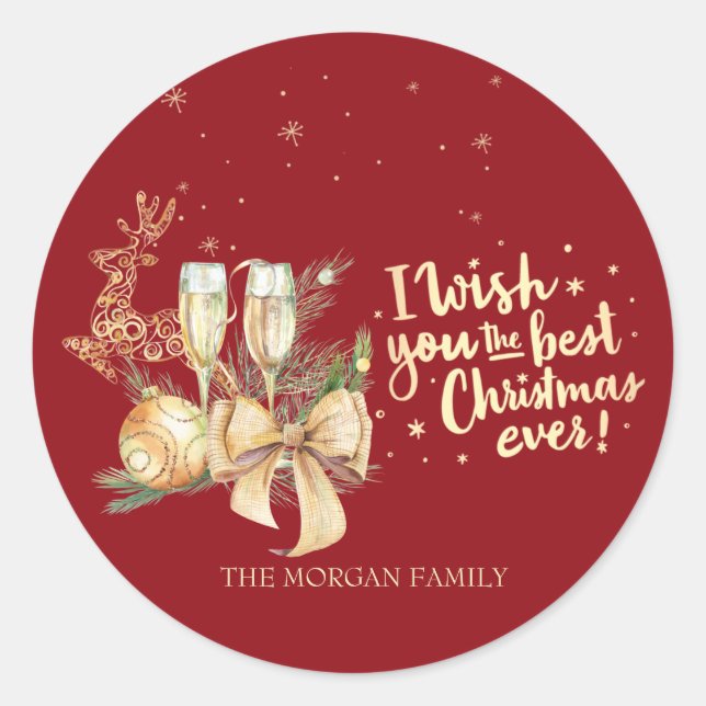 Sticker Rond Je Vous Souhaite Le Meilleur Noël Jamais, Reindeer (Devant)