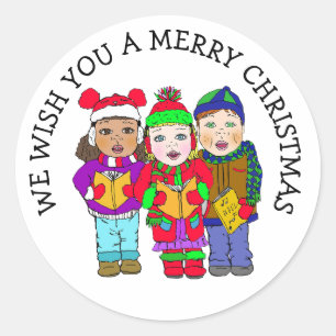 Sticker Rond Je vous souhaite un joyeux Noël Caroleur